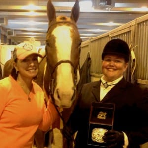 Sabrina Seehafer pictured here with Kendra Weis after showing at the first adult walk trot classes at the APHA World Show.