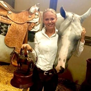 Moa Berglund of Sweden and Grey Asset, who captured the bronze trophy in a very competitive Western Riding finals class with a score of 228.5. Photo © Brad Ost